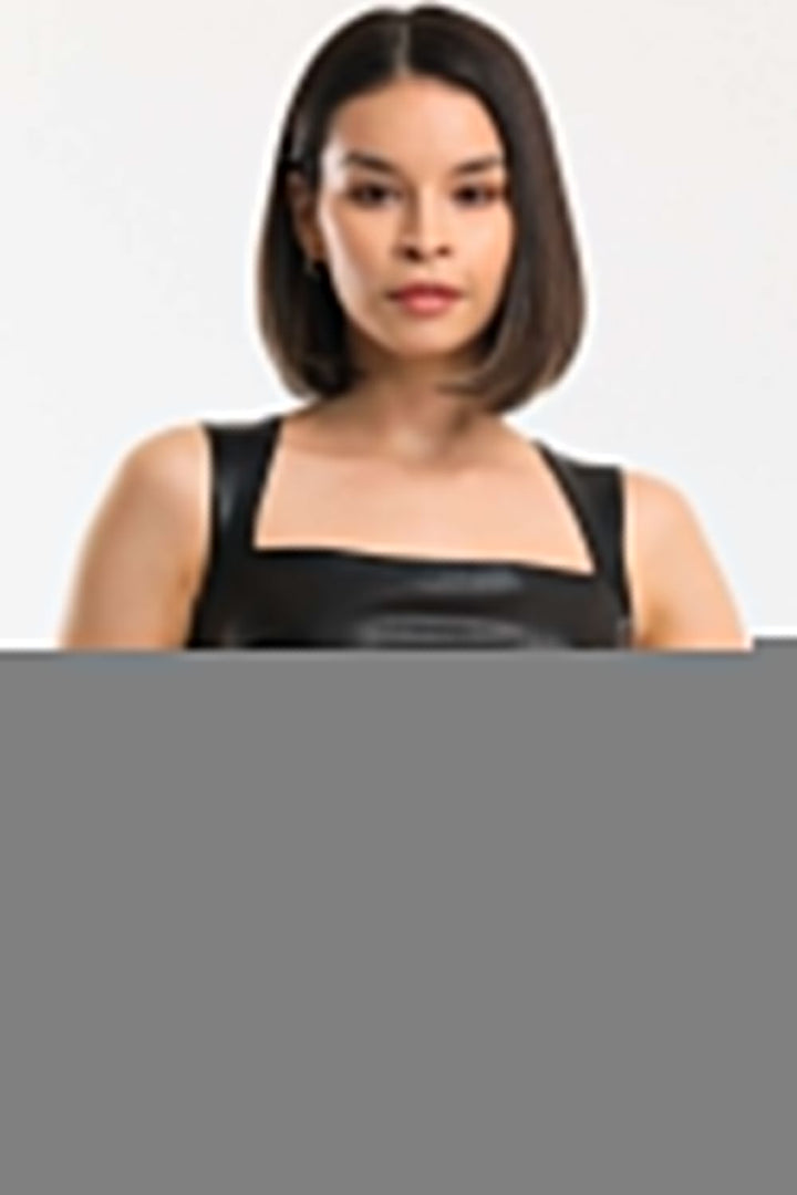 SNS Sense Black Square Neck Back Zip Leather Bustier - Glyfáda