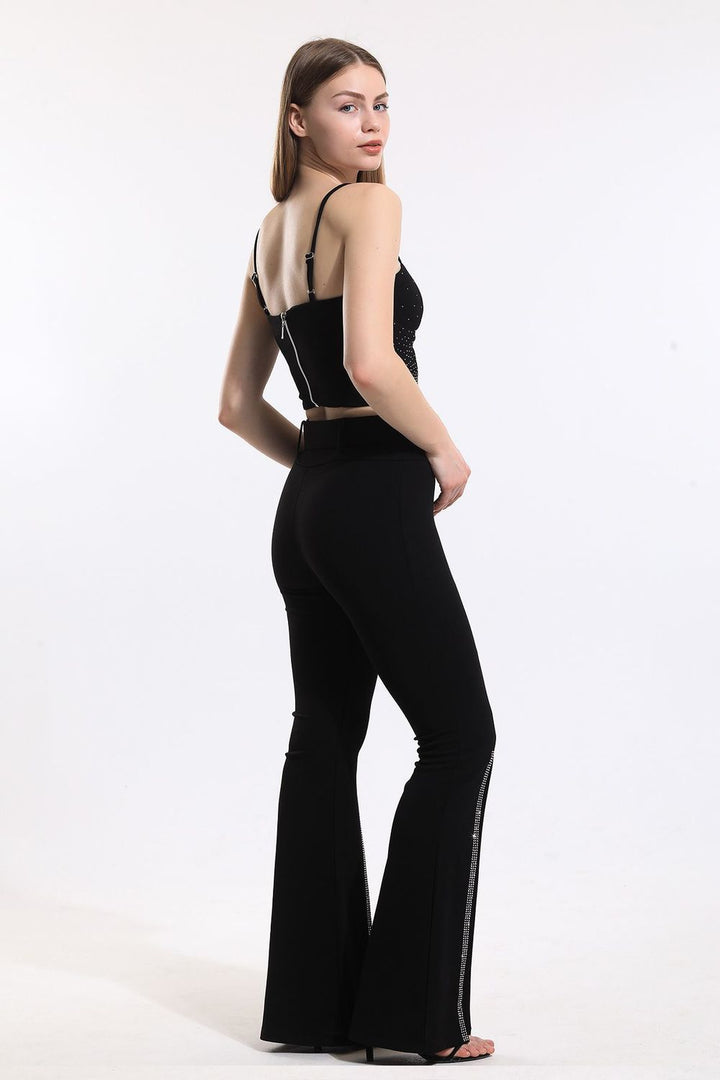 SNS Black Belted Wide Leg Scuba Crepe Plus Size Pants - Torrente