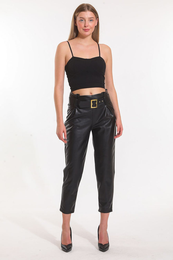 SNS Sense Black Leather Pants with Hidden Zipper - Teoloyucan