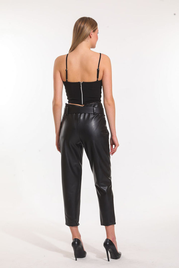 SNS Sense Black Leather Pants with Hidden Zipper - Teoloyucan