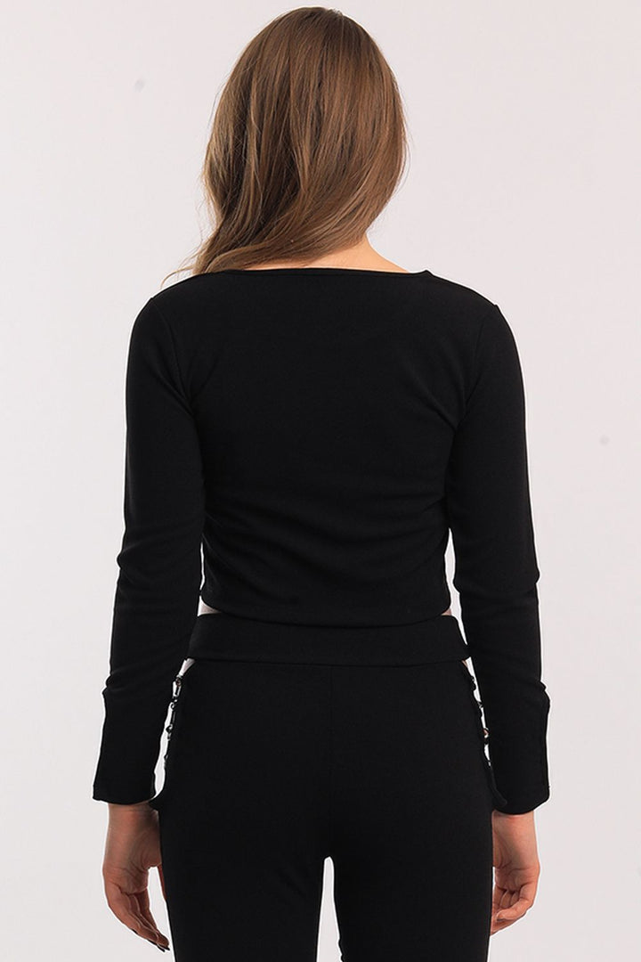 SNS Black Sleeve Silver Ring Chained Scuba Crepe Blouse - Bielefeld