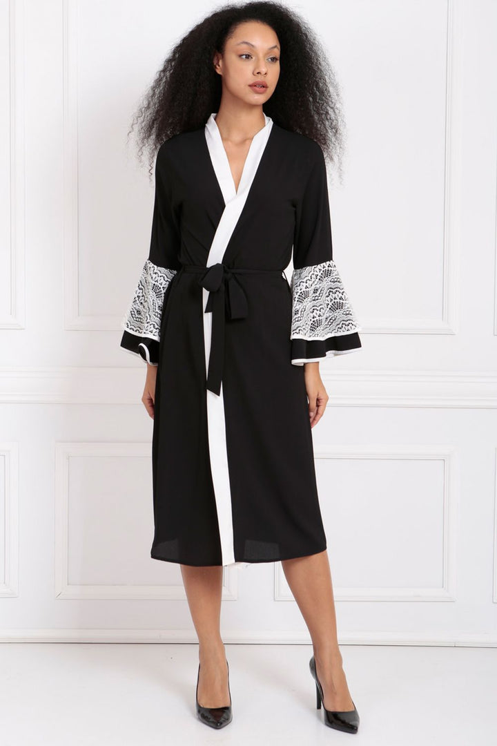 SNS Sense Black Collar Ruffled Lace Abaya - The Colony