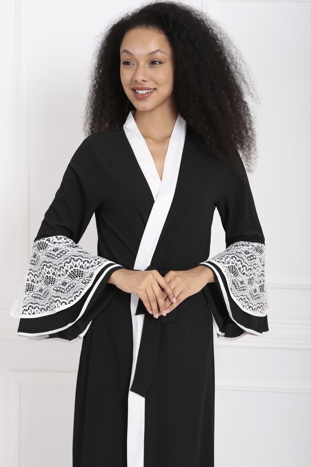 SNS Sense Black Collar Ruffled Lace Abaya - The Colony