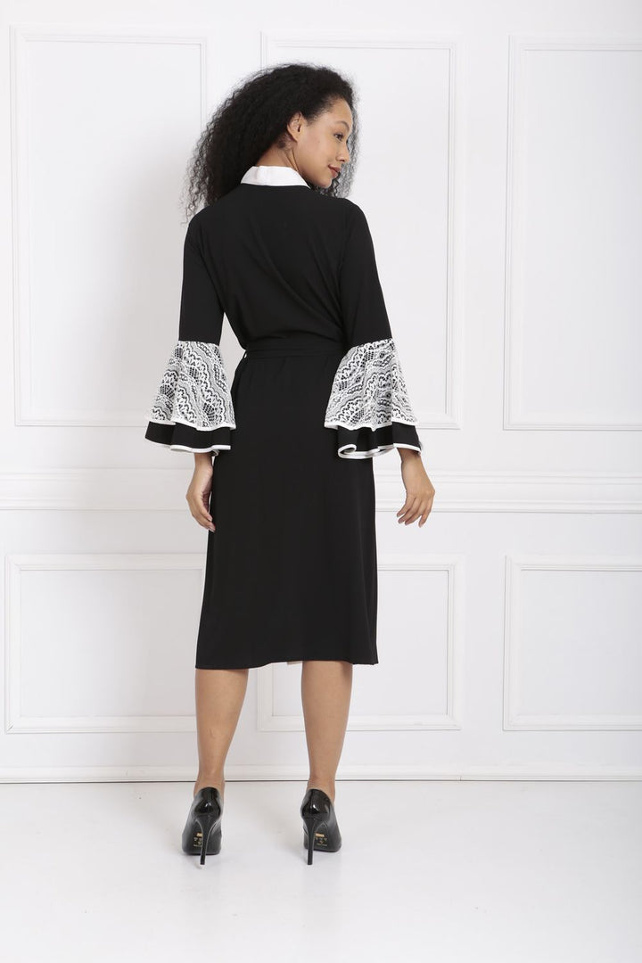 SNS Sense Black Collar Ruffled Lace Abaya - The Colony