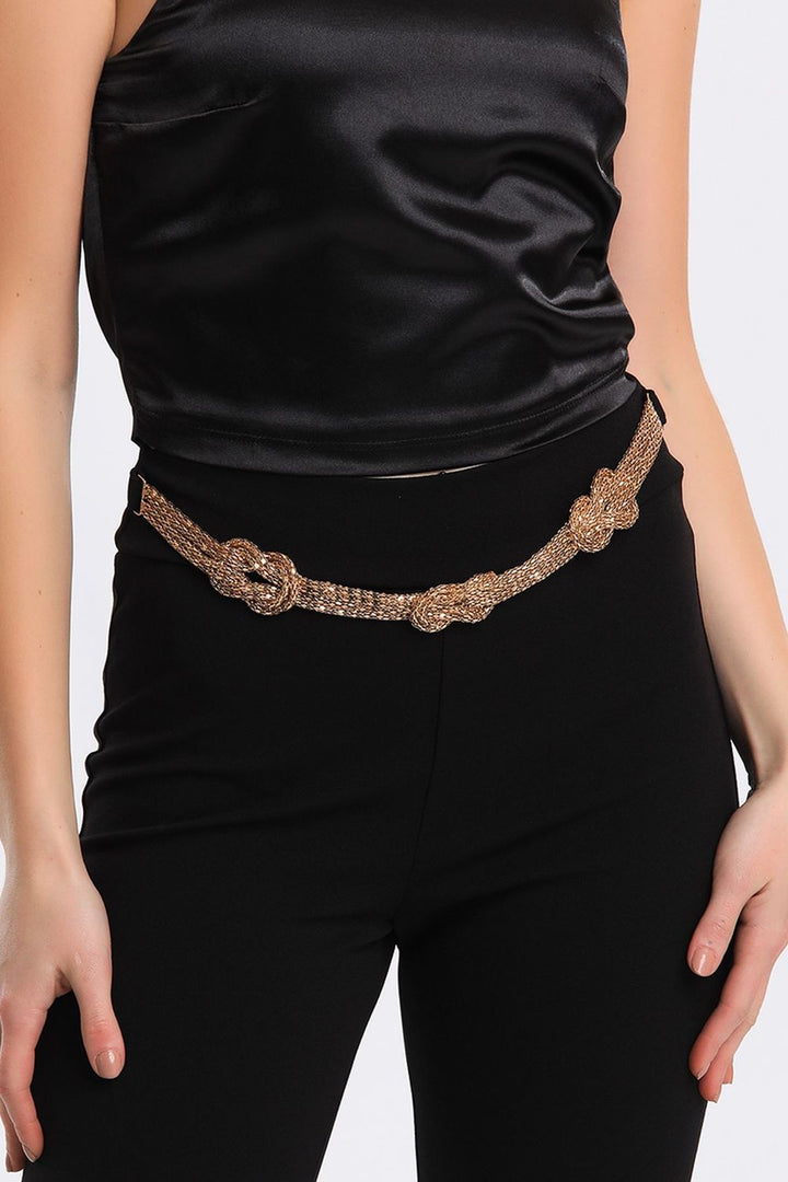 SNS Sense Black Metal Chain Accessorized Spanish Flare Scuba Crepe Pants - Wythenshawe