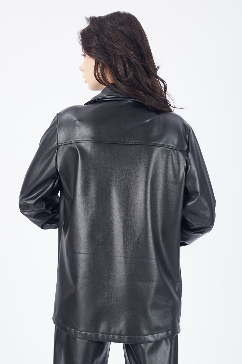 SNS Sense Black Front Pocket Buttoned U Neck Leather Shirt GML33163 - Acapulco de Juárez