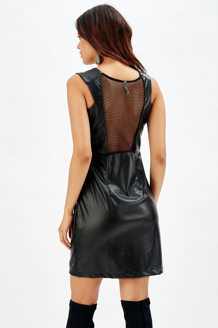 SNS Sense Black Front Zip Leather Evening Dress - Henrietta