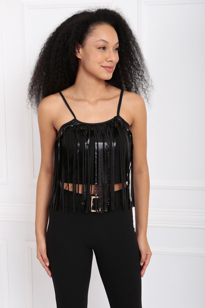 SNS Sense Black Front Tasseled Steel Fabric Tank Top - Heemskerk