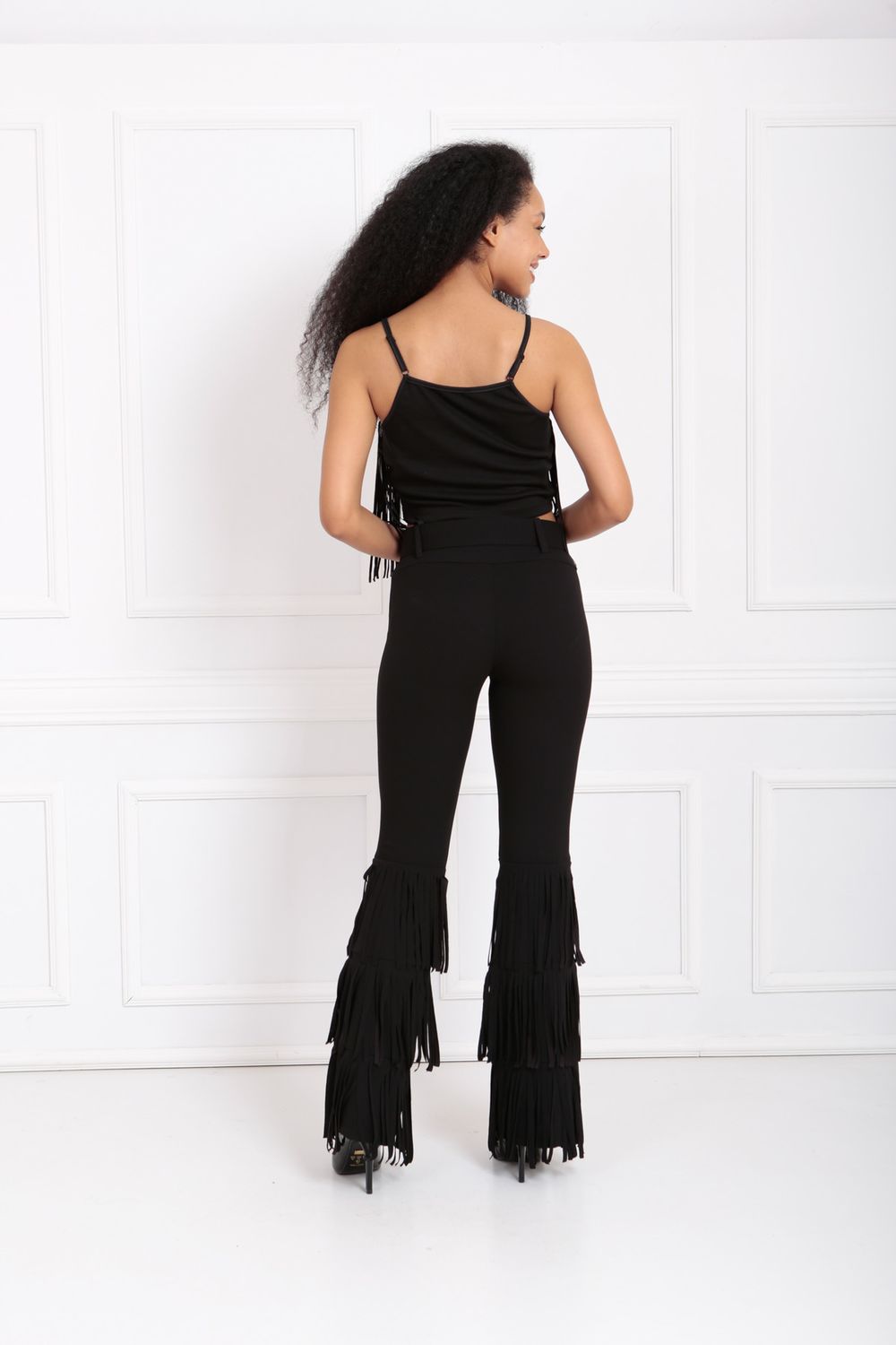 SNS Sense Black Front Tasseled Steel Fabric Tank Top - Heemskerk