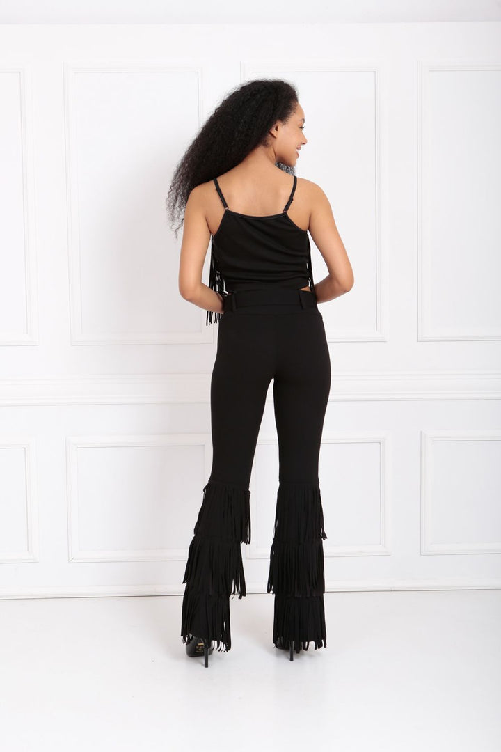 SNS Sense Black Front Tasseled Steel Fabric Tank Top - Heemskerk