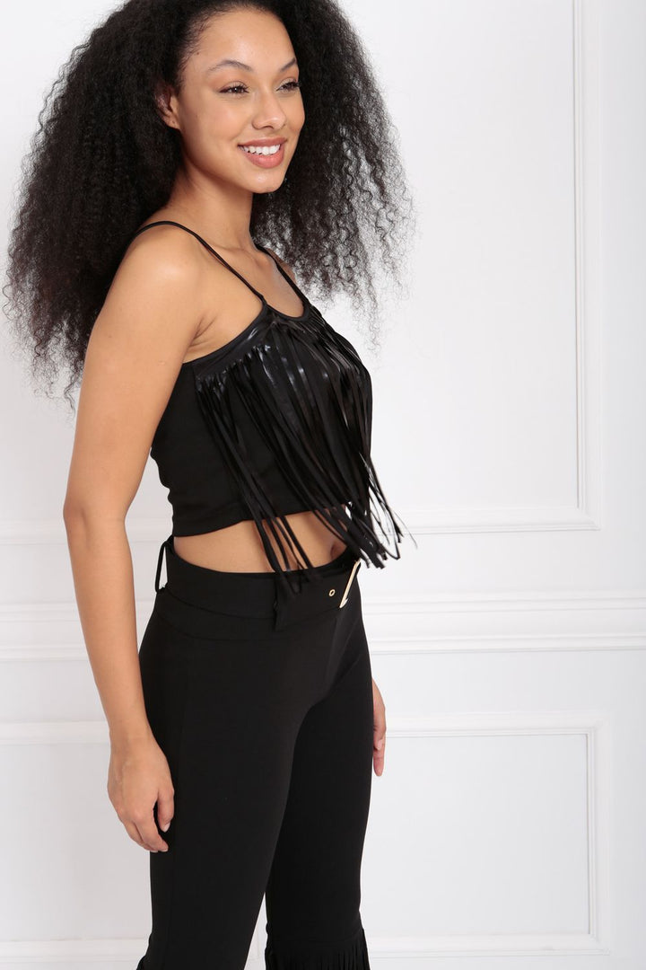 SNS Sense Black Front Tasseled Steel Fabric Tank Top - Heemskerk
