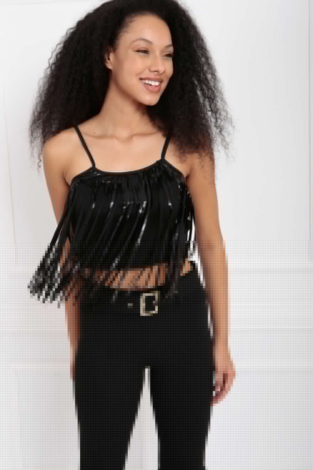 SNS Sense Black Front Tasseled Steel Fabric Tank Top - Heemskerk