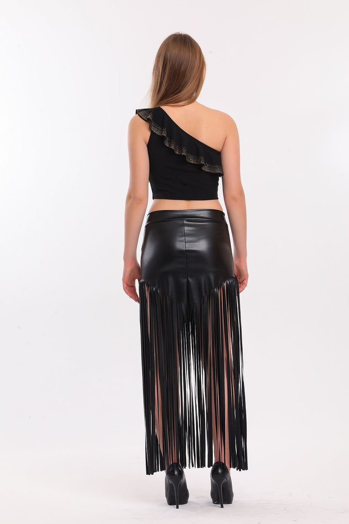 SNS Sense Black Fringed Leather Skirt - Town Country