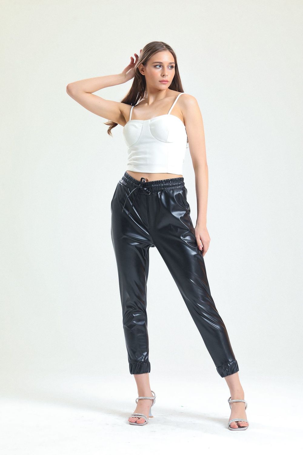 SNS Sense Black High Waist and Cuffed Leather Pants PNT33140 - Écija