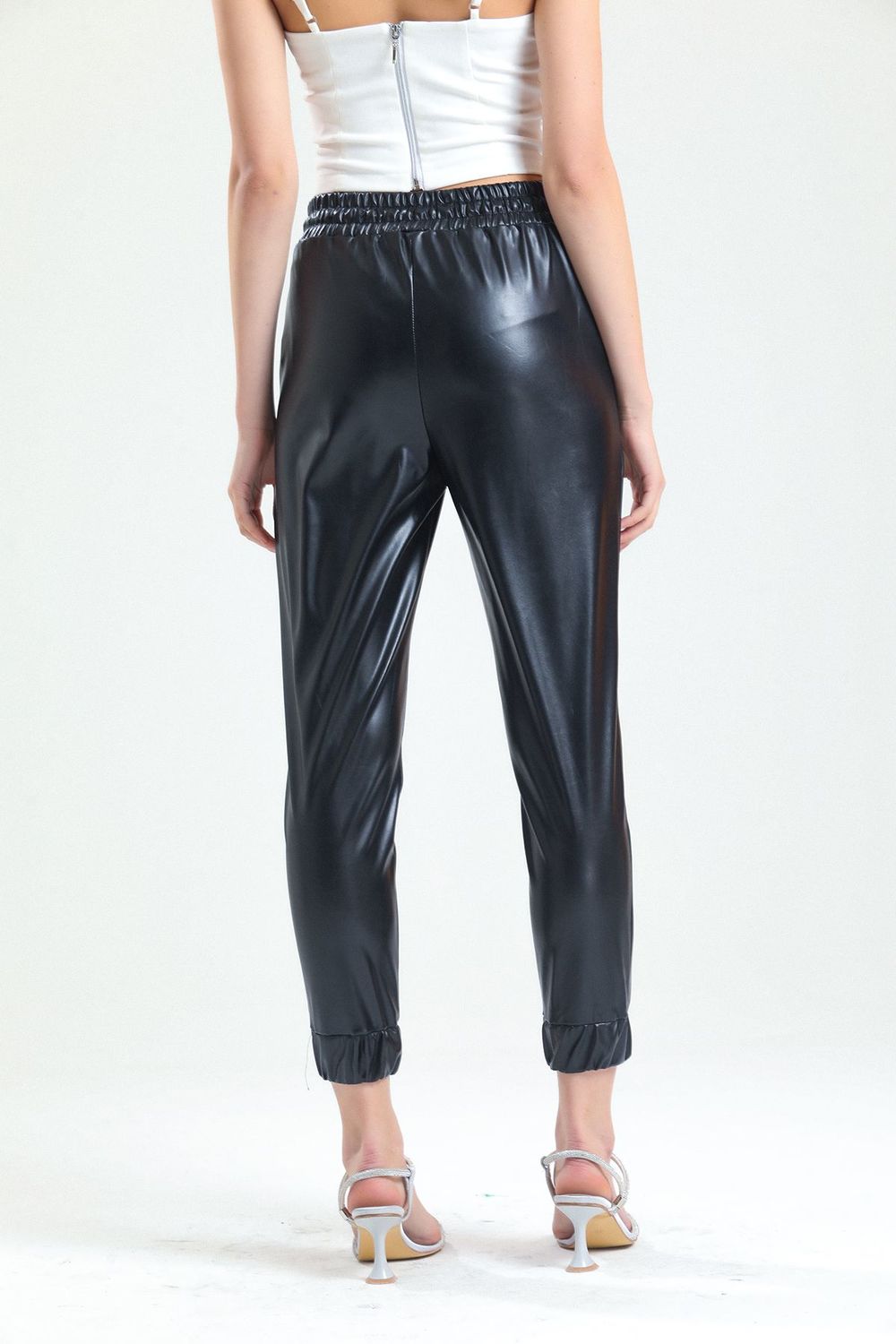 SNS Sense Black High Waist and Cuffed Leather Pants PNT33140 - Écija