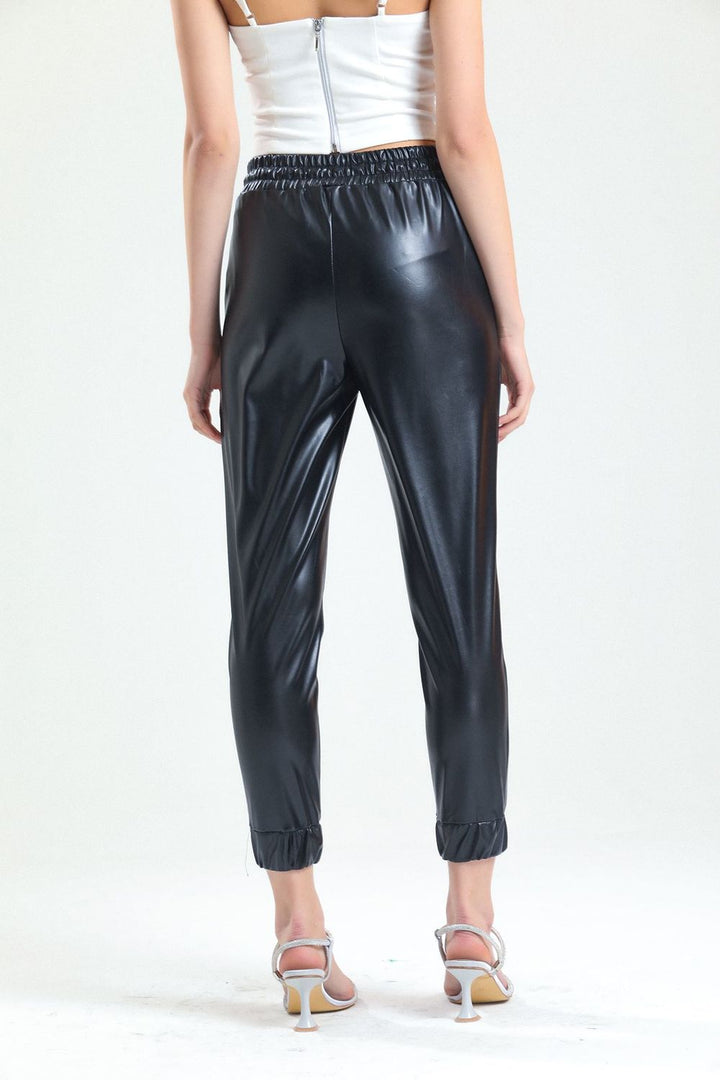 SNS Sense Black High Waist and Cuffed Leather Pants PNT33140 - Écija