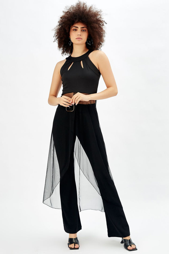SNS Sense Black Chiffon Plunging Blouse Evening Blouse - Silves
