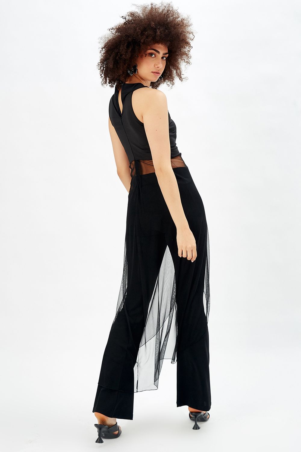 SNS Sense Black Chiffon Plunging Blouse Evening Blouse - Silves