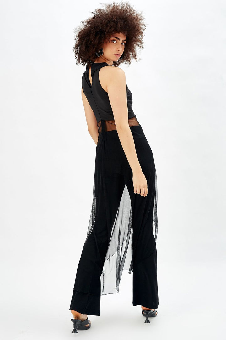 SNS Sense Black Chiffon Plunging Blouse Evening Blouse - Silves