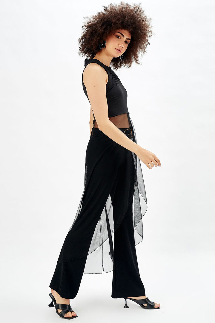 SNS Sense Black Chiffon Plunging Blouse Evening Blouse - Silves