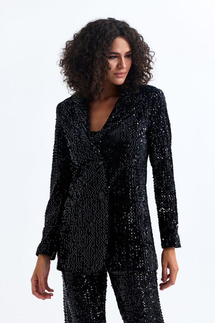 SNS Sense Black Black Lined Sequined Evening Jacket Ckt35369 - Germantown