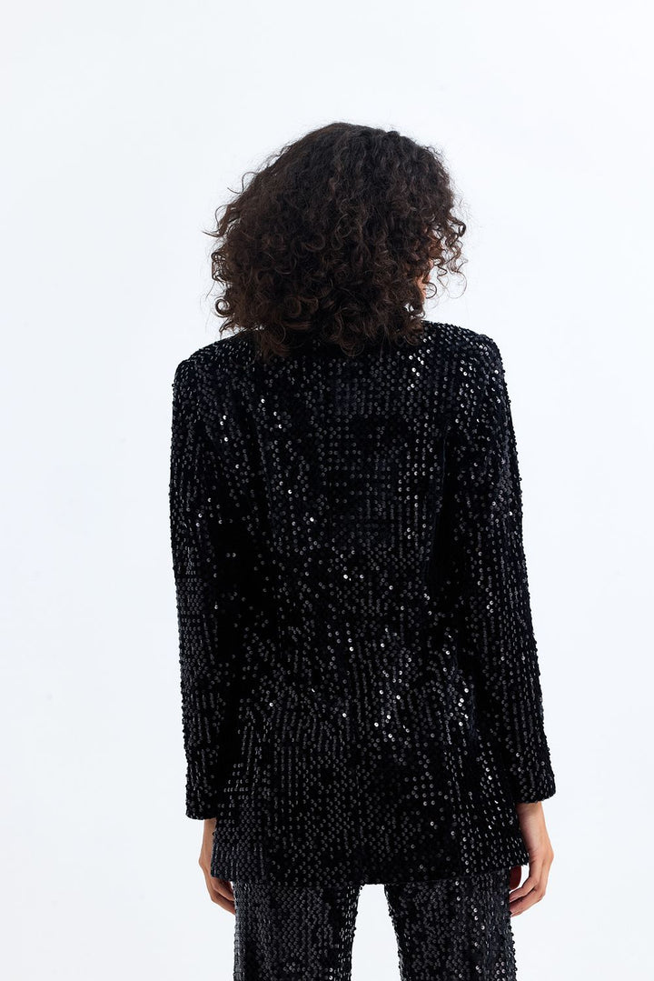 SNS Sense Black Black Lined Sequined Evening Jacket Ckt35369 - Germantown