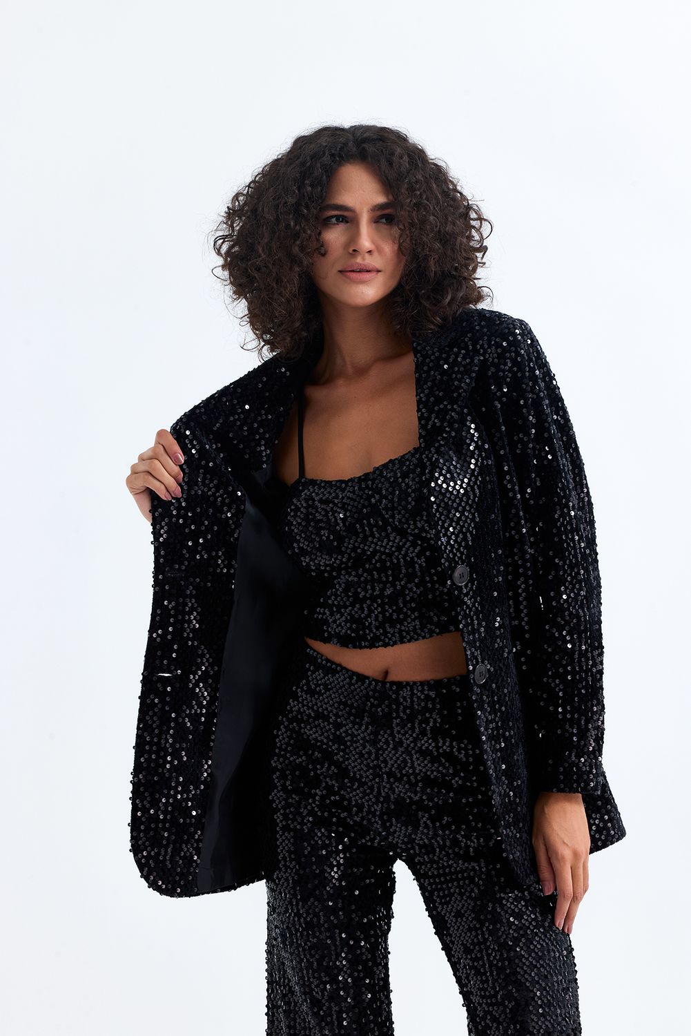 SNS Sense Black Black Lined Sequined Evening Jacket Ckt35369 - Germantown