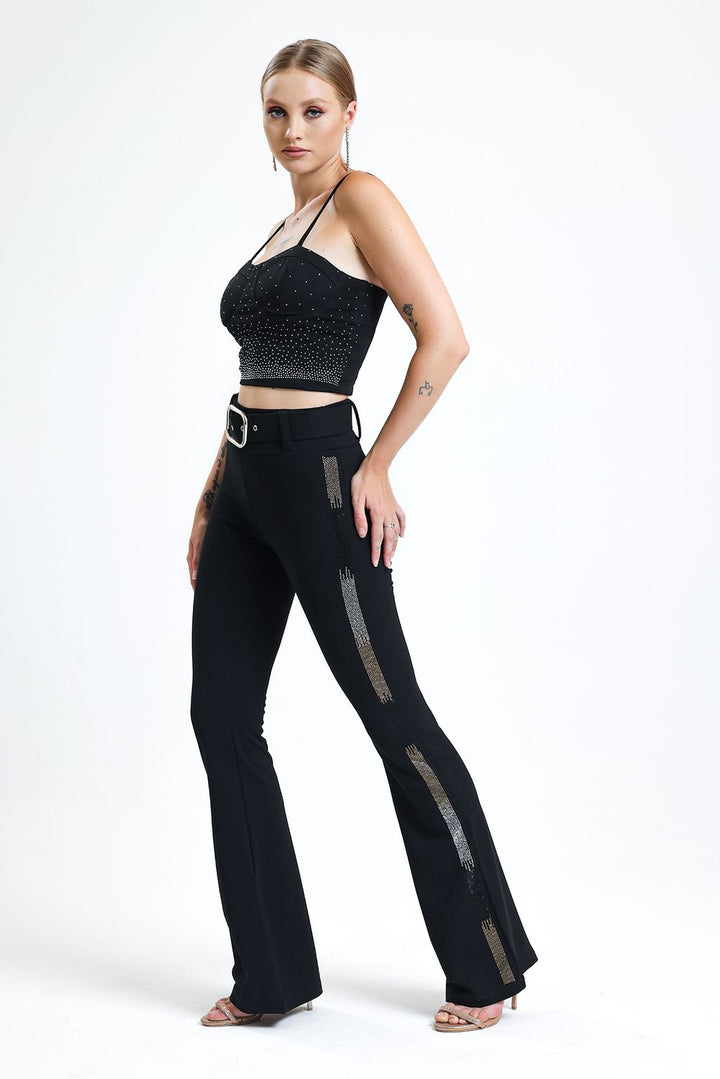 SNS Sense Black Stone Detailed Evening Trousers - Anderlecht