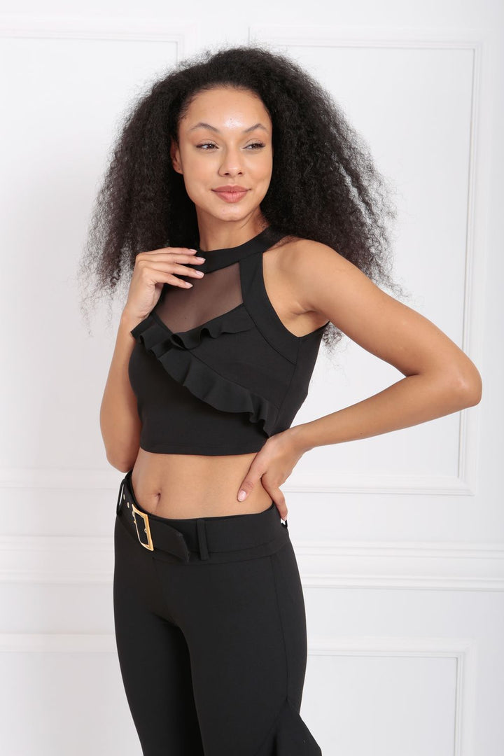 SNS Sense Black Tulle Detailed Scuba Crepe Bustier - San Mateo Atenco