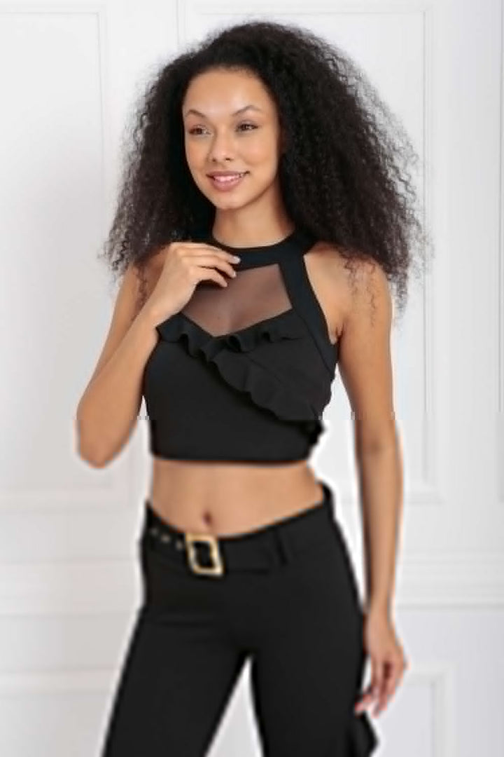 SNS Sense Black Tulle Detailed Scuba Crepe Bustier - San Mateo Atenco