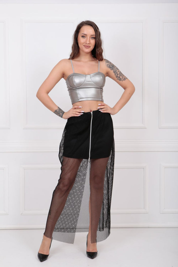 SNS Sense Black Mesh Skirt ETK14472 - Fort Worth
