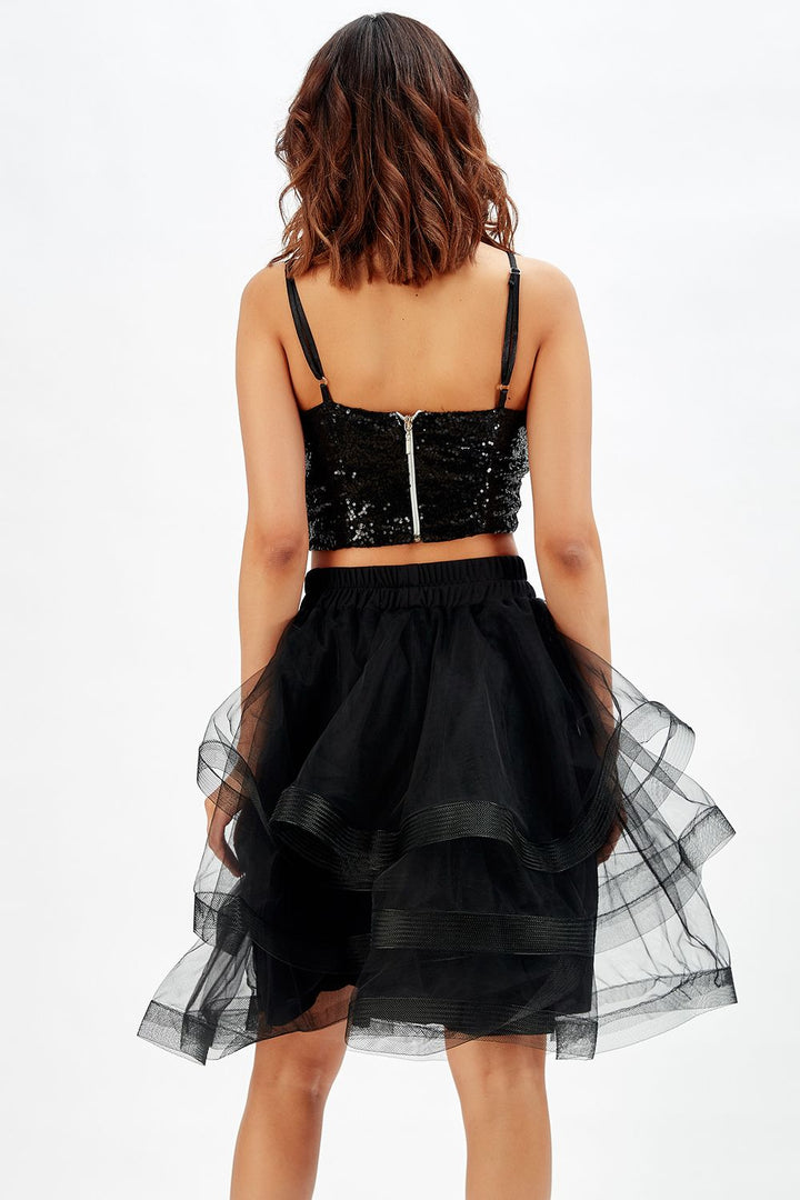 SNS Sense Black Shiny Layered Evening Skirt - Arroyomolinos