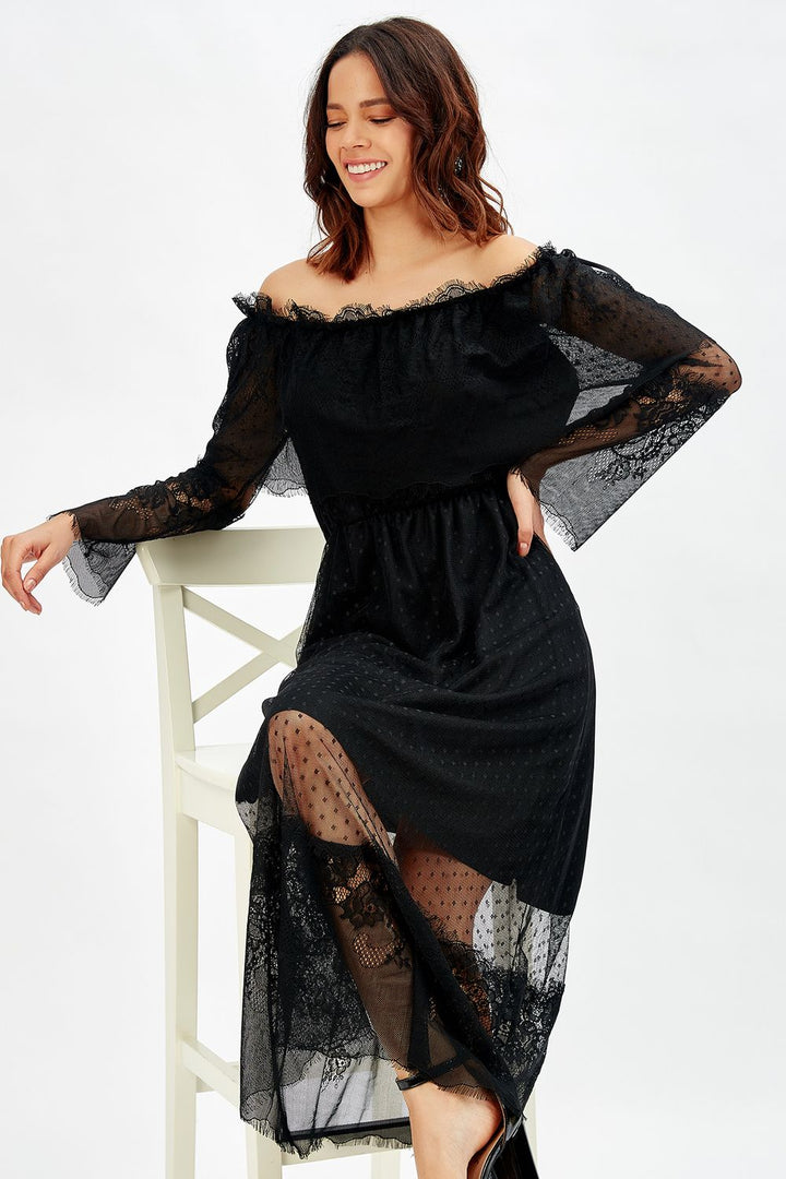 SNS Sense Black Collar Cuff Lace Evening Dress - Toronto