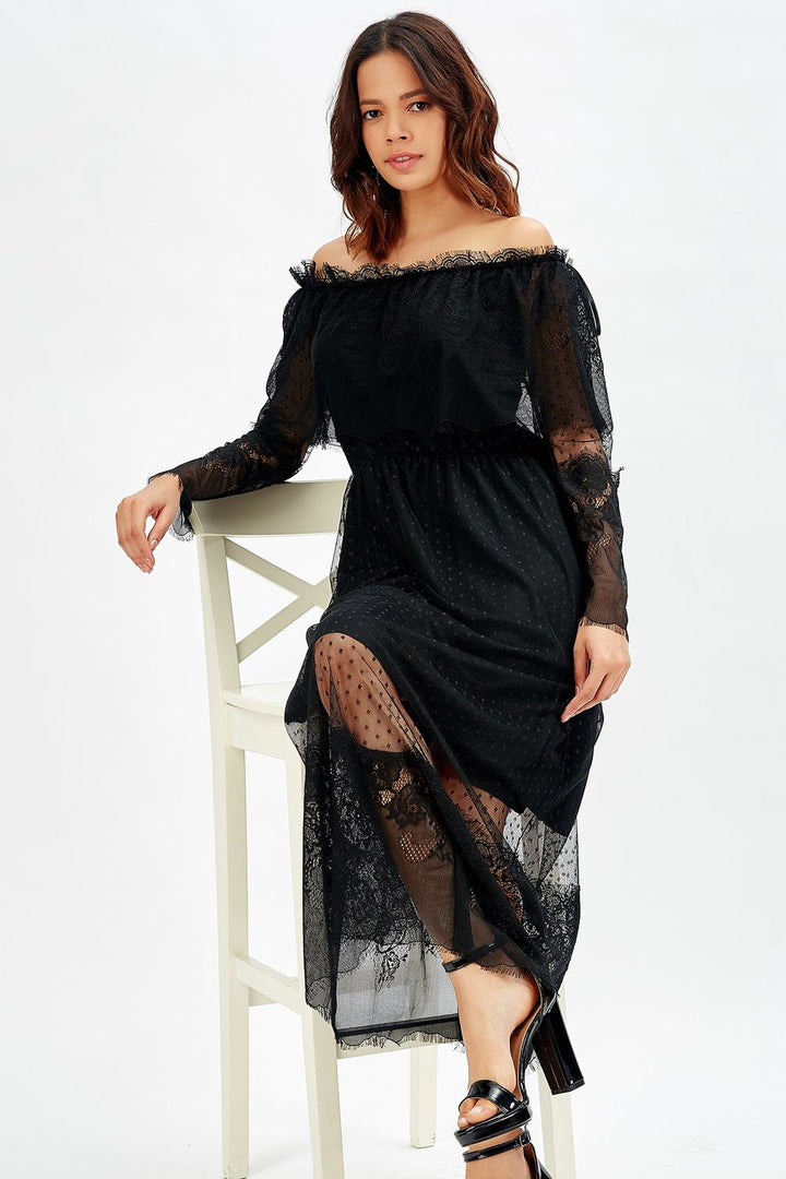 SNS Sense Black Collar Cuff Lace Evening Dress - Toronto