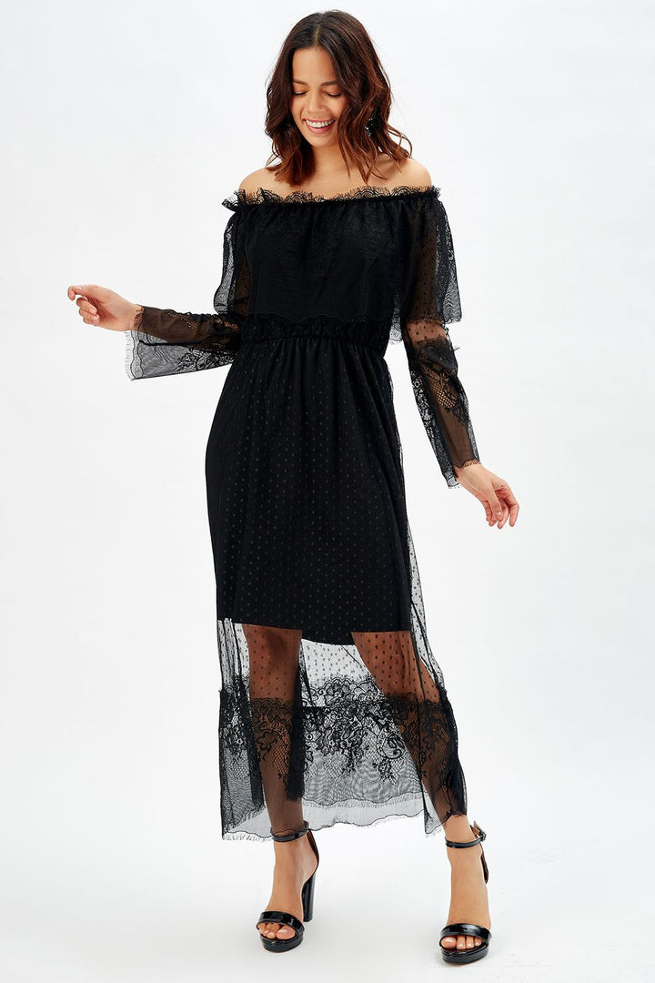 SNS Sense Black Collar Cuff Lace Evening Dress - Toronto