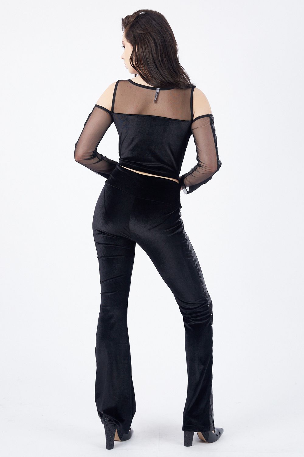 SNS Black Velvet Pants with Sequined High Waist - Beaumont