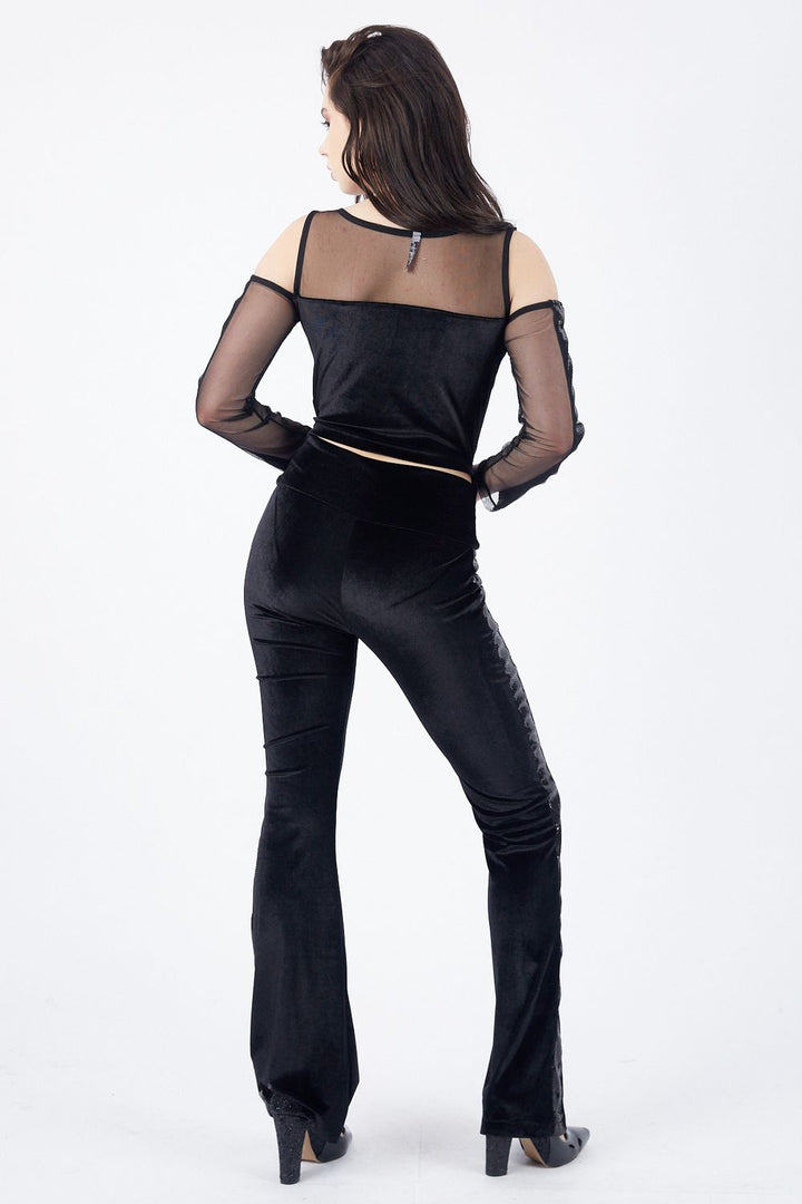 SNS Black Velvet Pants with Sequined High Waist - Beaumont