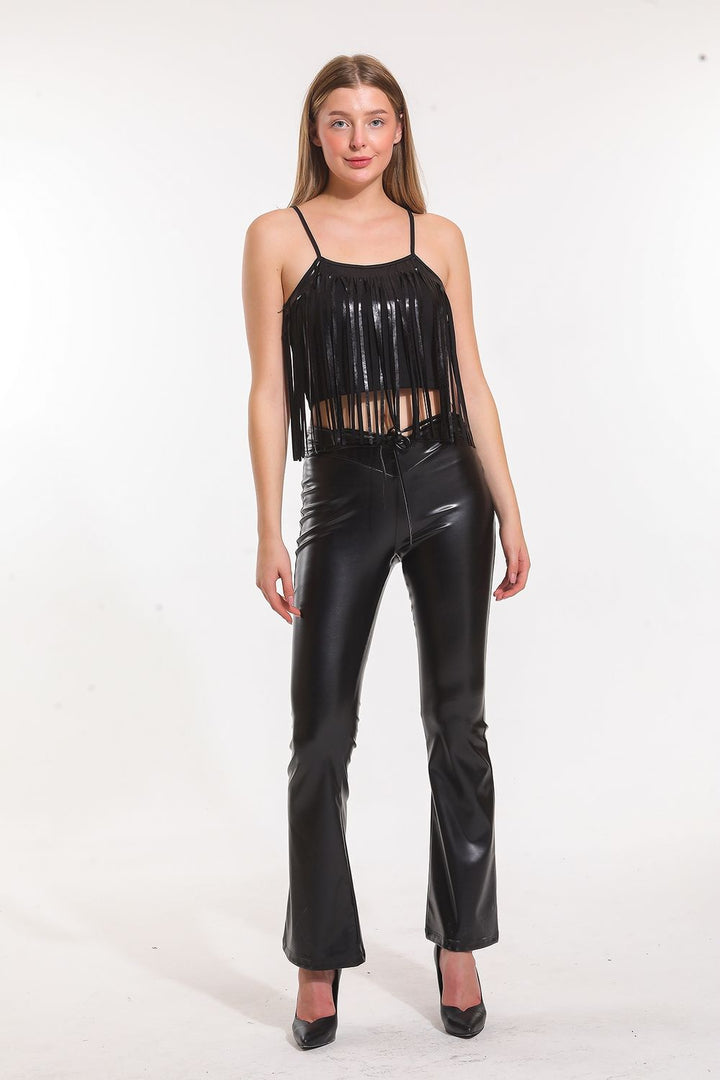 SNS Sense Black Velvet Spanish Flare Leather Pants PNT33341 - Ballarat