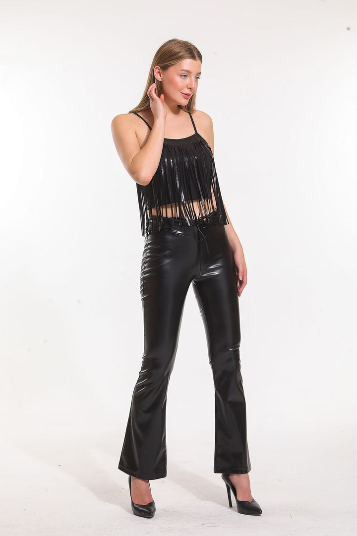 SNS Sense Black Velvet Spanish Flare Leather Pants PNT33341 - Ballarat