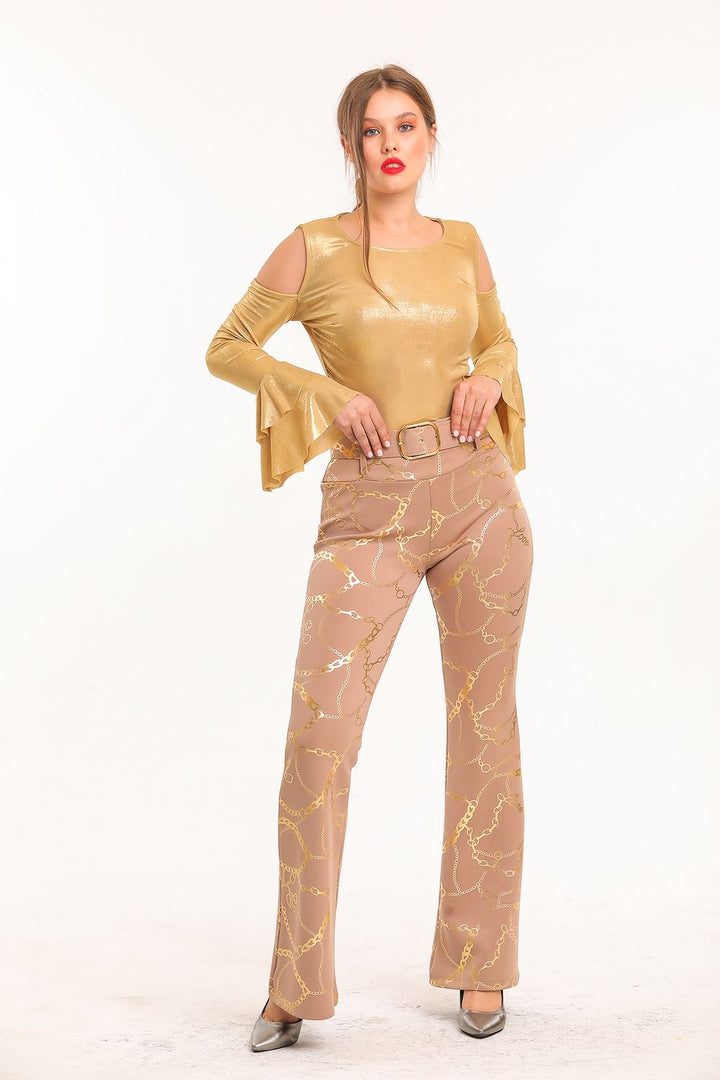 SNS Sense Vizon Gold Spanish Hem Foil Printed Scuba Pants - Federal Way