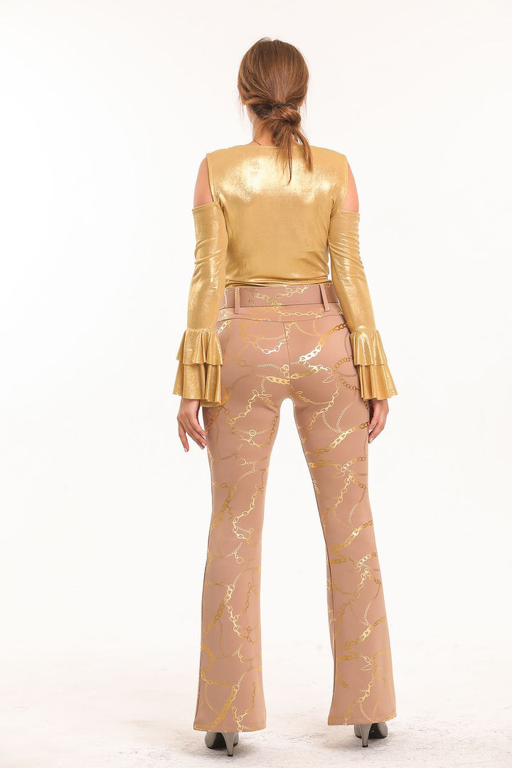 SNS Sense Vizon Gold Spanish Hem Foil Printed Scuba Pants - Federal Way