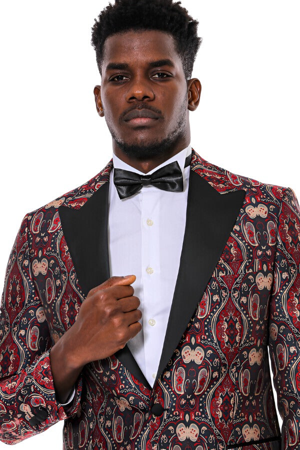 WSS Shiny Patterned Burgundy Men Prom Blazer  - Los Reyes de Salgado