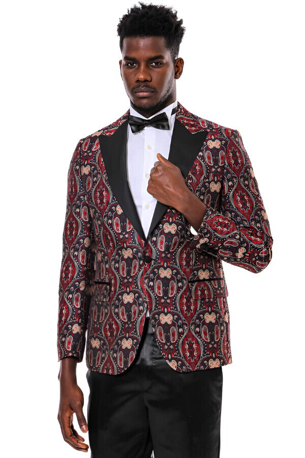 WSS Shiny Patterned Burgundy Men Prom Blazer  - Los Reyes de Salgado
