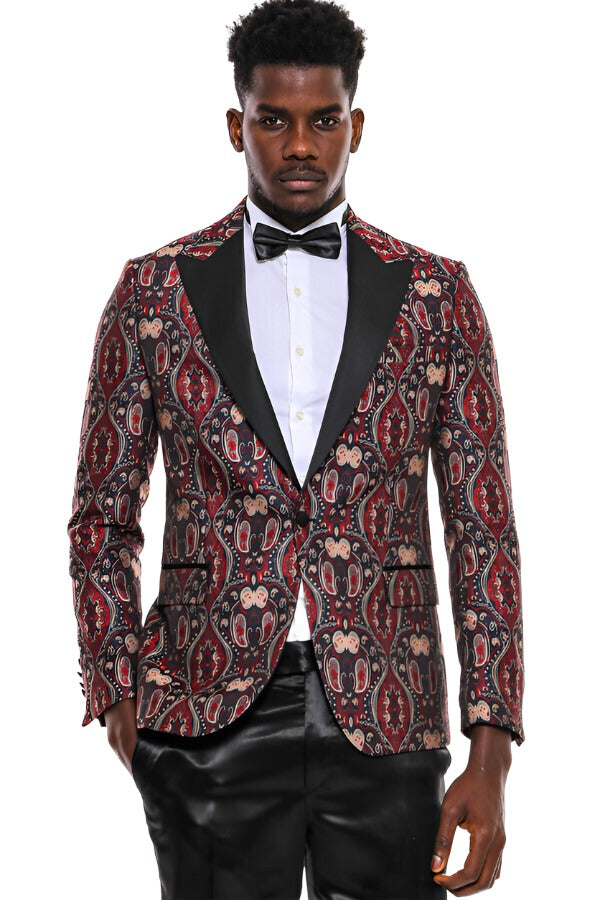 WSS Shiny Patterned Burgundy Men Prom Blazer  - Los Reyes de Salgado