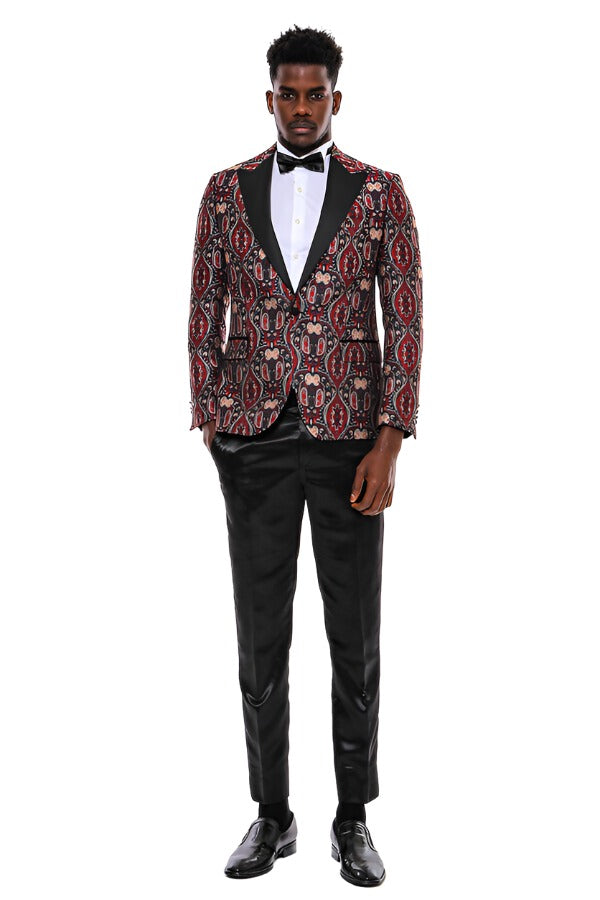 WSS Shiny Patterned Burgundy Men Prom Blazer  - Los Reyes de Salgado