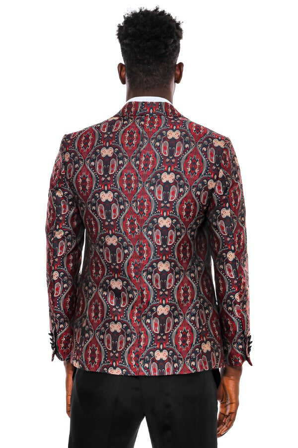 WSS Shiny Patterned Burgundy Men Prom Blazer  - Los Reyes de Salgado
