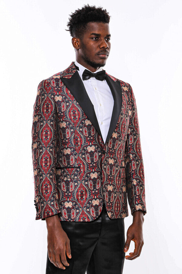 WSS Shiny Patterned Burgundy Men Prom Blazer  - Los Reyes de Salgado