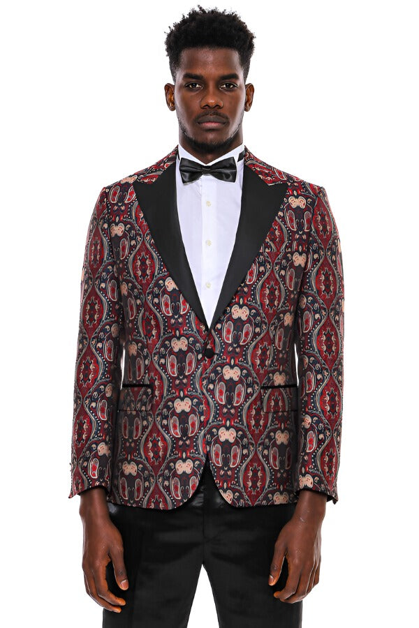 WSS Shiny Patterned Burgundy Men Prom Blazer  - Los Reyes de Salgado