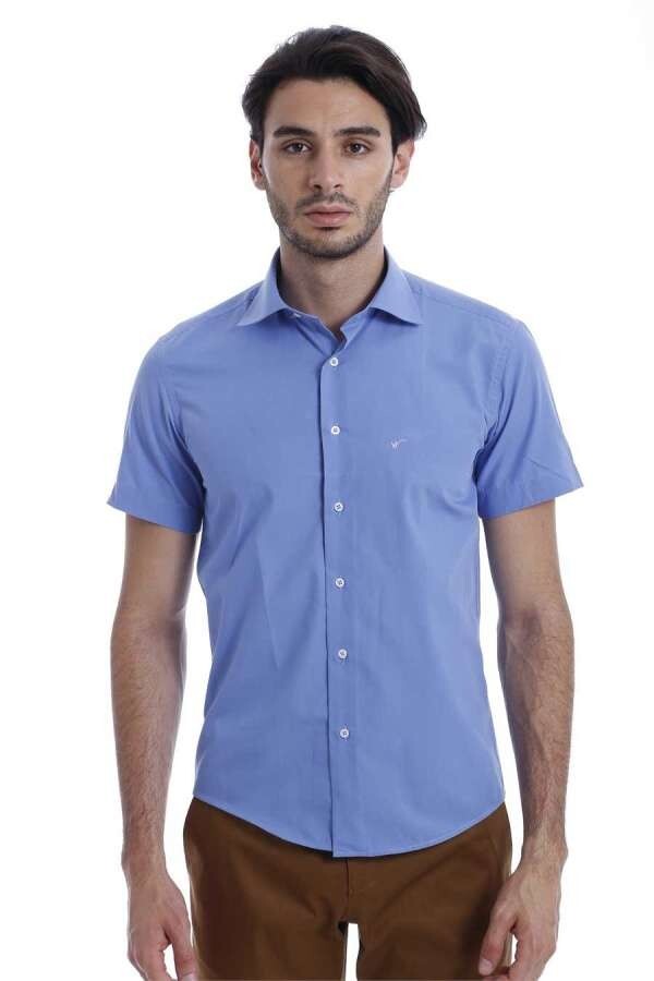WSS Short Sleeve Poly Cotton Slim Fit Blue Men Shirt  - Gavá
