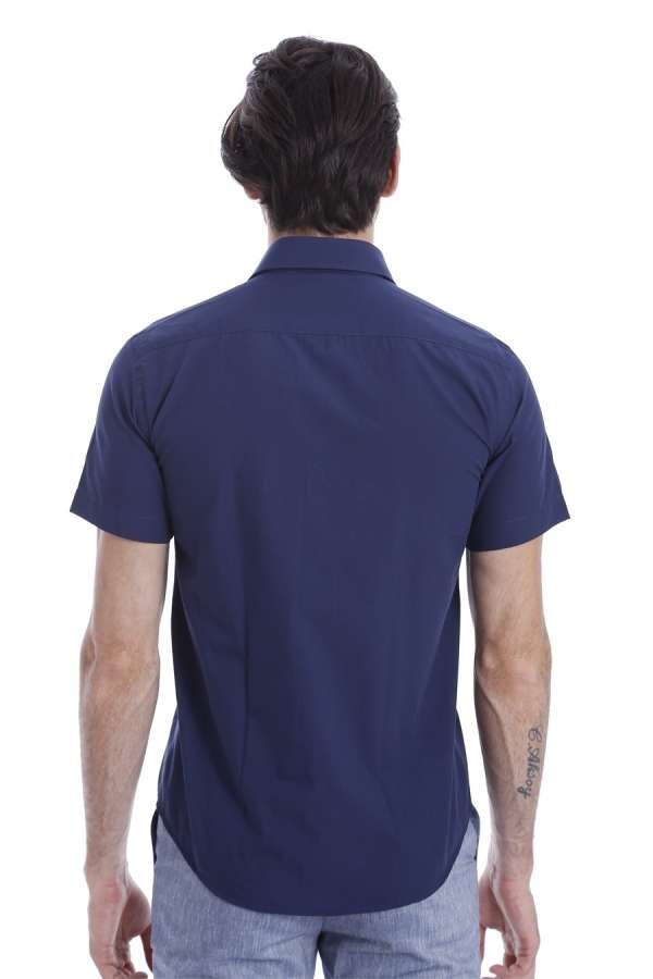 WSS Short Sleeve Poly Cotton Slim Fit Navy Blue Men Shirt  - Santarém